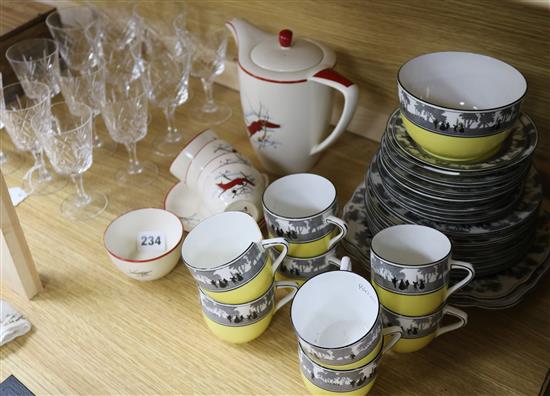 A Crown Derby Fieldings coffee set and a Foley china coffee set